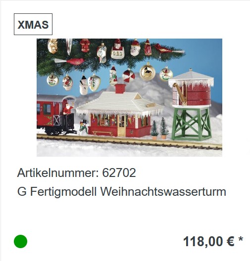 Zubehr zum Weihnachtszug: G Fertigmodell - Weihnachtswasserturm  - Art. Nr. 62702