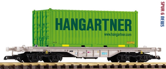 Flachwagen mit Container der Firma Hangartner die zum Schenker Konzern gehört. PIKO 37712