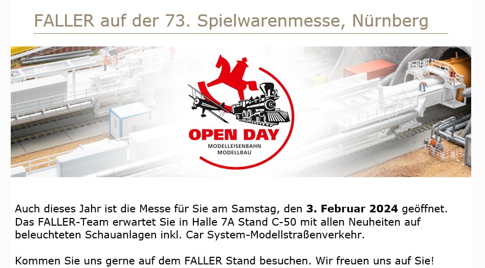 Faller ist auch bereit fr den OPEN DAY am Samstag, den 3. Februar 2024. 