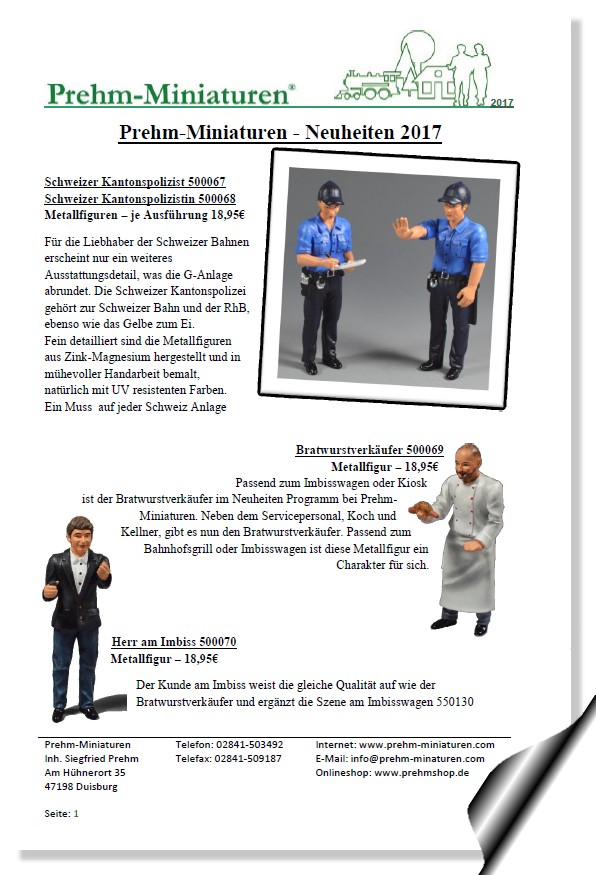 Prehm-Miniaturen - neues Informationsblatt ber die Neuheiten. 