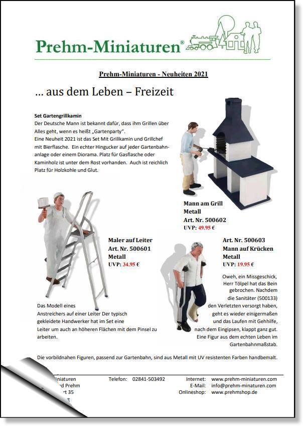 Neuheitenblatt in Deutsch und Englisch von Prehm Miniaturen. 