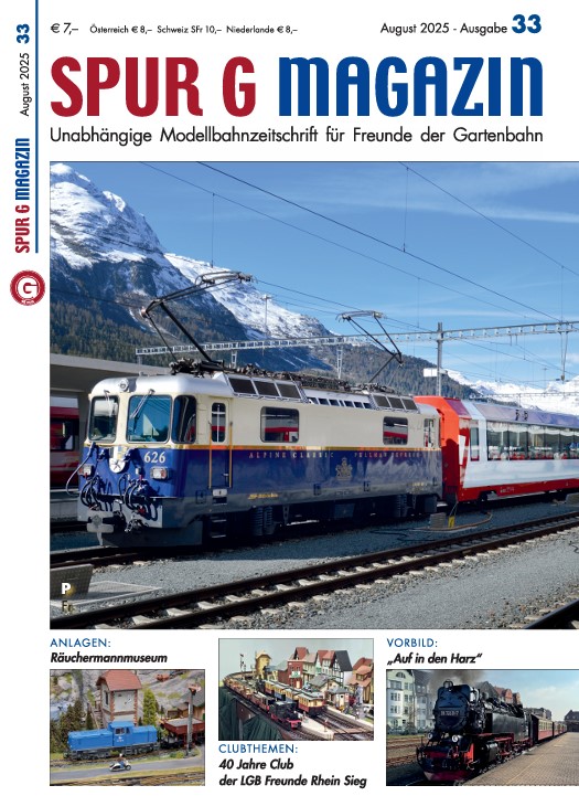SPUR G MAGAZIN' Unabhngige Modellbahnzeitschrft fr Freunde der Gartenbahn- Ausgabe 33 - August 2025 ist an die Clubmitglieder des Clubs der LGB Freunde Rhein Sieg e.V. sowie an die Abonnenten ausgeliefert.  