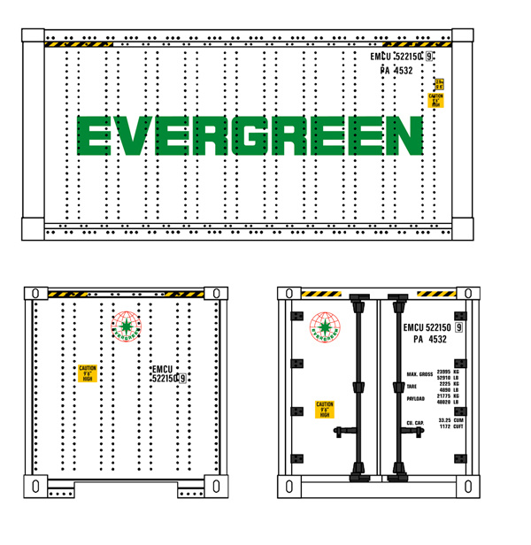 USA Trains : Art. Nr. R1714A - EVERGREEN - wei, 20 Fu Container 