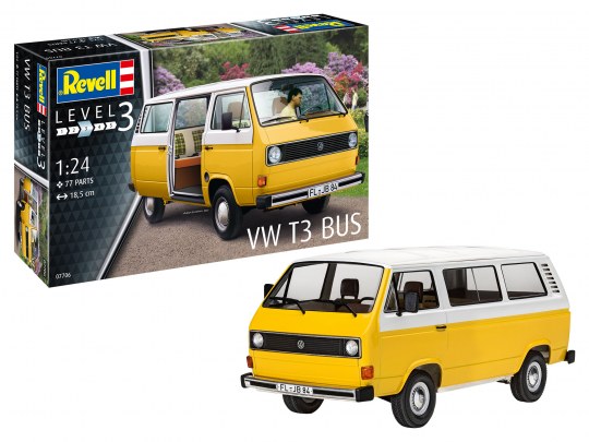 Modellbausatz zu dem ab 1979 hergestellten, zuverlässigen Kleintransporter T3. Der völlig neu entwickelte Wagen bot viele technische Neuerungen und eine moderne, zweckmäßige Formgebung.
