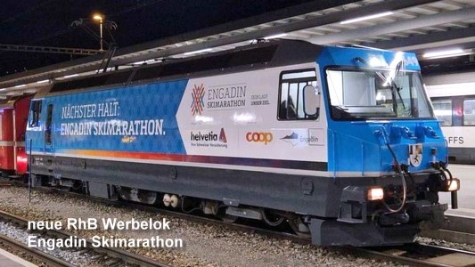 RhB - Neue Werbelok zum Engadiner Skimarathon 2024!