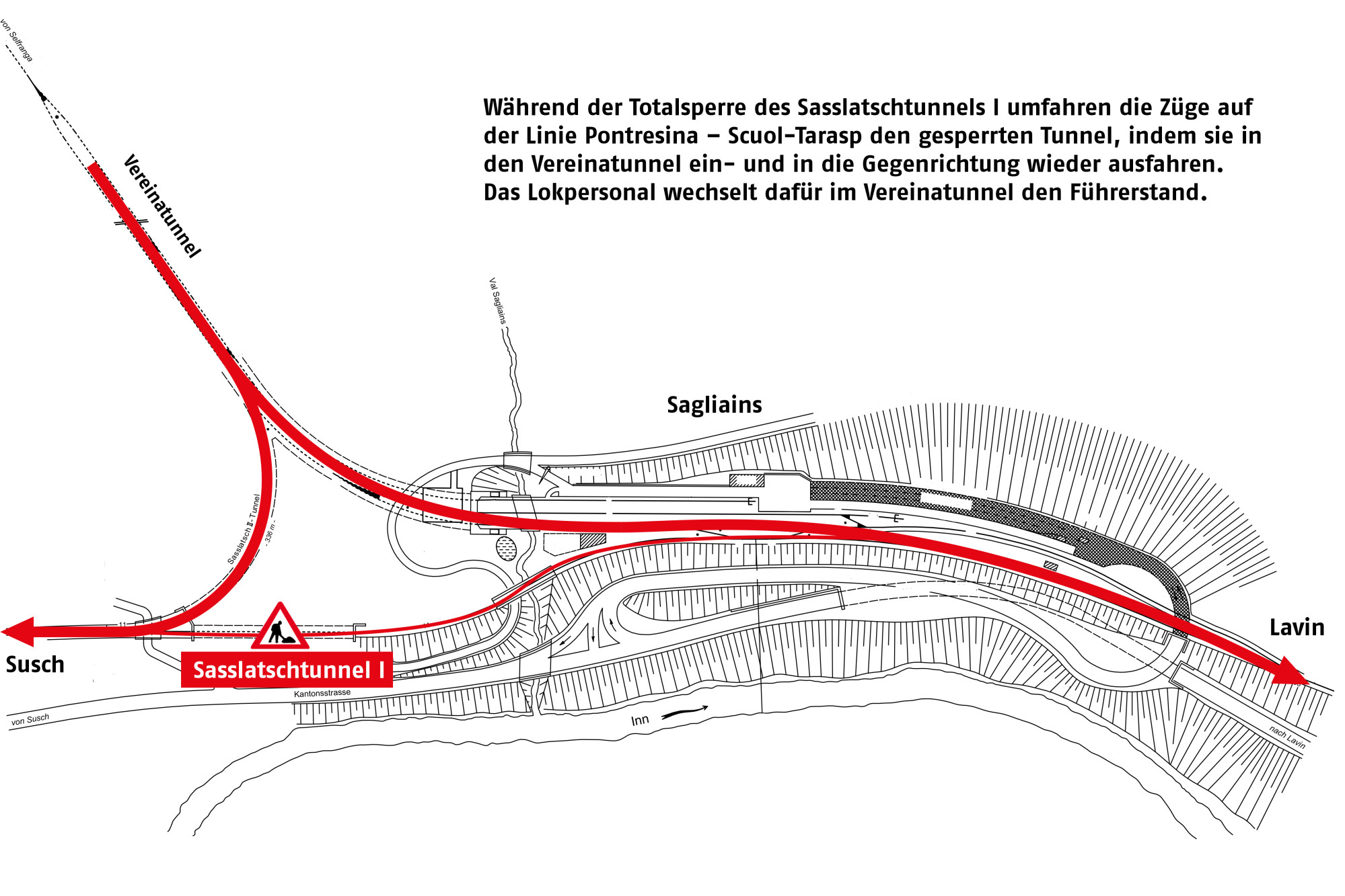 Streckensperrung wegen Tunnelsanierung. 