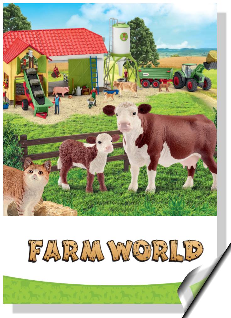 Schleich  - FARM WORLD. ab Seite 20 sind im OnlineKatalog 2018 die Pferde, Khe und weitere Tiere vom Bauernhof aufgelistet. 