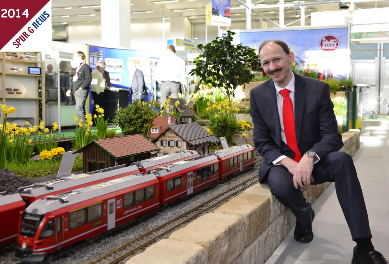 Wolfrad Bchle - Geschftsfhrer Mrklin-Trix-LGB - Gartenbahnanlage auf der Spielwarenmesse 2014 mit Allegra. 