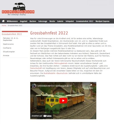 Grossbahnfest in der Schweiz - Schinznacher Baumschulbahn am 10. und 11. September 2022