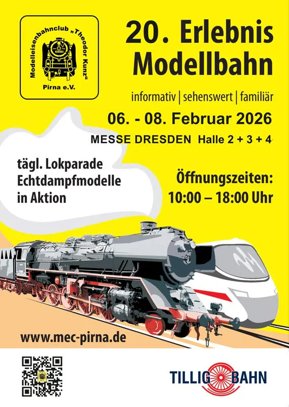 20. Erlebnis Modellbahn in Dresden vom 6. - 8. Februar 2026. 