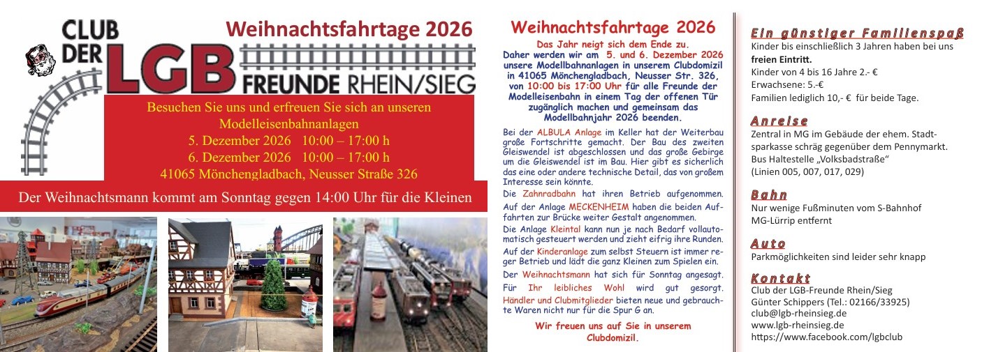 Weihnachtsfahrtage 2026 im Clubdomizil - Club der LGB Freunde Rhein Sieg e.V. in MG L�rrip. 5. und 6.12.2026