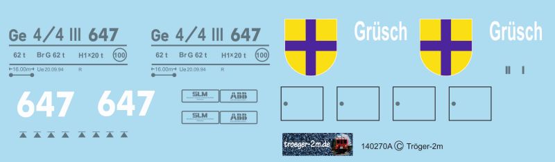 troeger-2m - Beschriftungssatz fr RhB Ge 4/4 III, Nr. 647 - Grsch