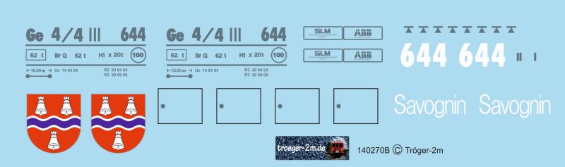 Artikelnummer 140270 B - Umbeschriftung Ge 4/4 III Savognin. 