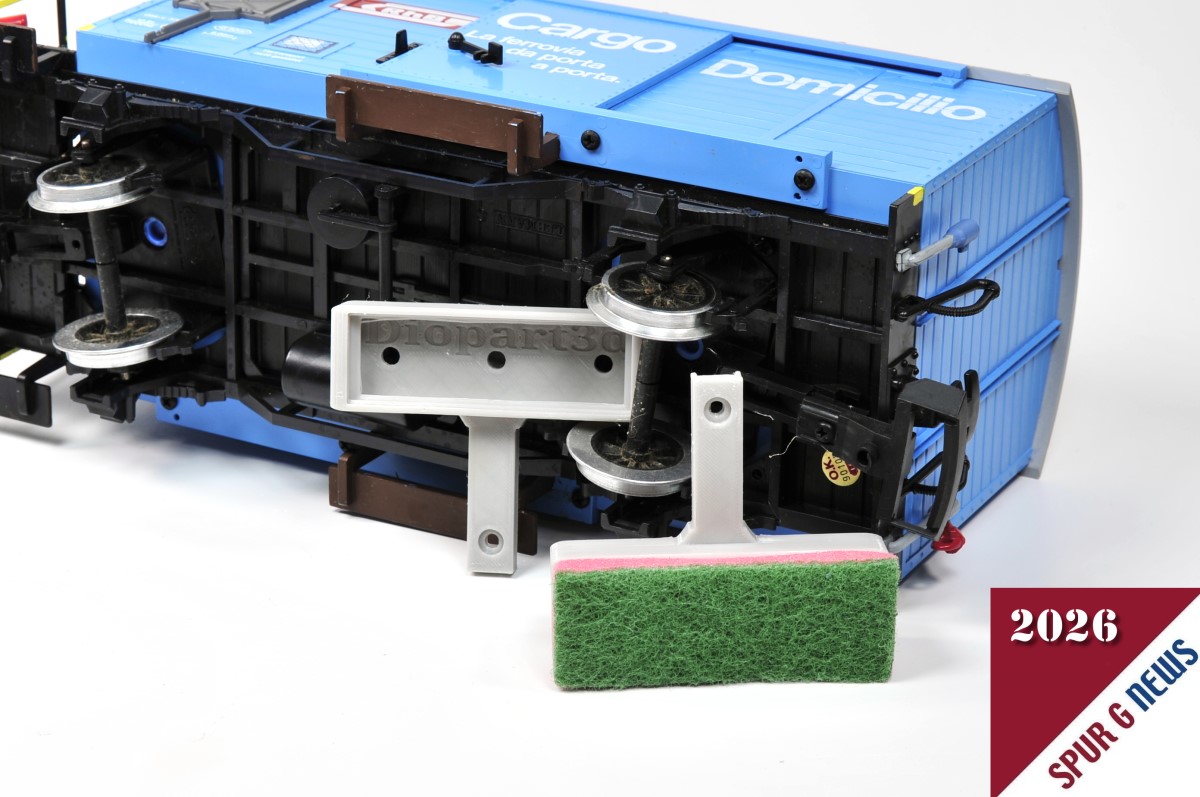 Für die Montage des Schienen Gleis Reinigers von Diopart 3D hatte ich gerade einen Güterwagen der RhB parat. Einen Schienen Gleis Reiniger habe ich hier mit einem passenden Schwamm bestückt.