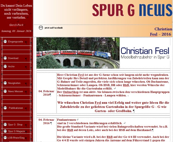 Hier geht es zu unserem Bericht (einfach auf das Bild klicken) �ber Christian Fesl Modellbahnzubeh�r in Spur G aus dem Jahre 2016. 