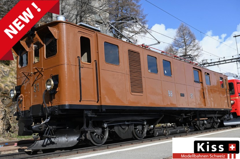 KISS Modellbahnen Schweiz - Die Ge 6/6 81 ist eine sechsachsige Elektrolokomotive der ehemaligen Berninabahn (BB) die 1916 von der SLM in Winterthur mit elektrischer Ausrüstung von Brown, Boveri & Cie. als Einzelstück hergestellt und abgeliefert wurde.