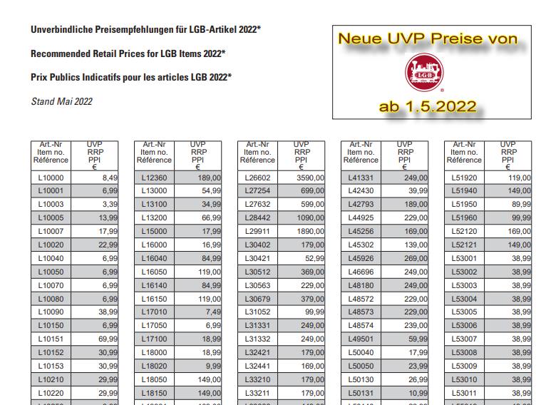 Klicken Sie auf das Bild und Sie knnen die Preisliste mit den UVP Preisen ab 1. Mai 2022 downloaden. Preise in EUR! 