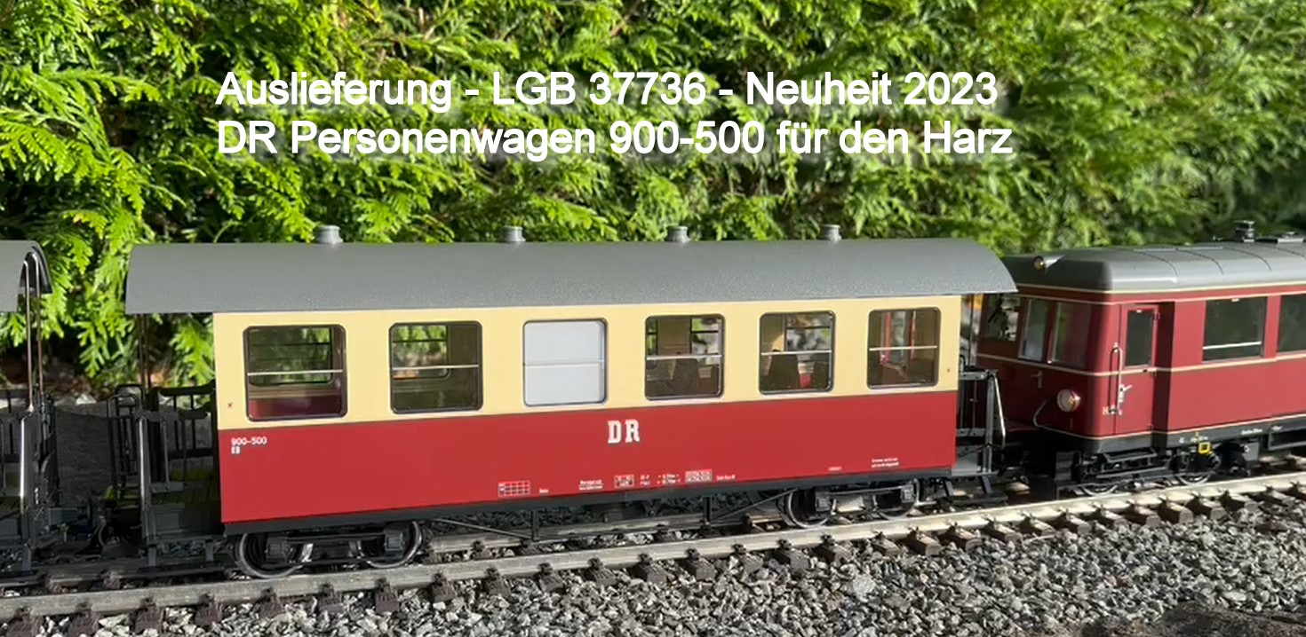 LGB Personenwagen 37736 - Deutsche Reichsbahn fr den Harz. Liefertermin November 2023. Passend zur neuen Harzlok 26818 oder dem T3 Schienentriebwagen. Inneneinrichtung. Ausfhrung Epoche IV der DR. Feine Detaillierung, Metallradstze. 