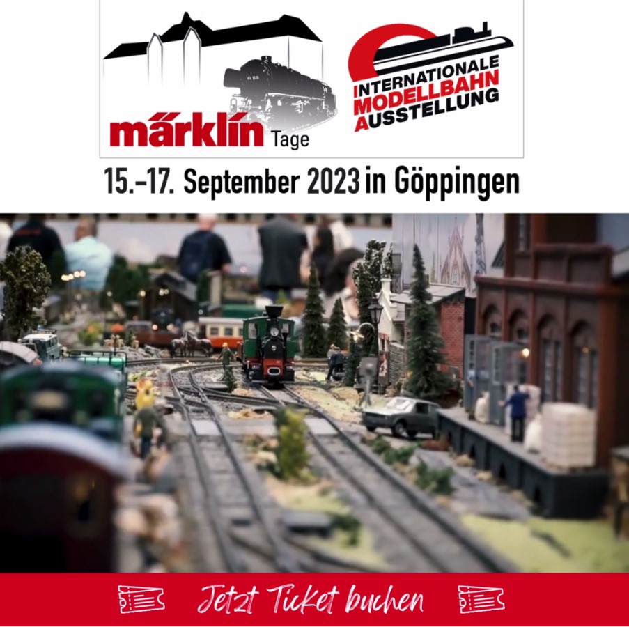 Vorschau auf die IMA im September in Gppingen. Alle Spurweiten und mehr sind bei den Mrklintagen und der Internationalen Modellbahn Ausstellung an verschiedenen Veranstaltungsorten vorhanden. Klicken Sie auf das Bild und sehen sich den Video auf unseren Seiten an.  