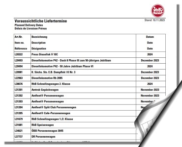 Voraussichtliche Liefertermine LGB 2023/2024