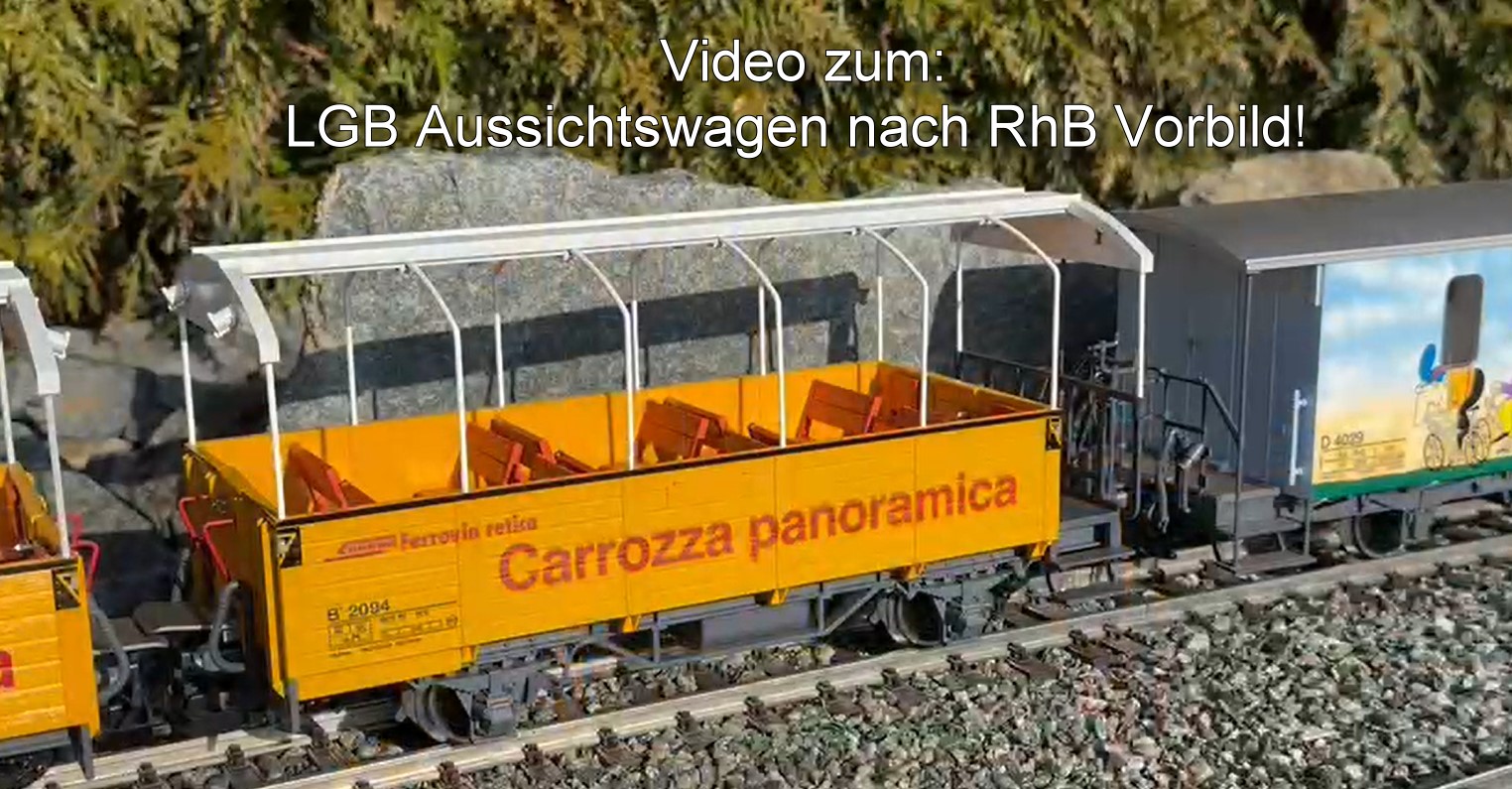 Video zum: LGB Aussichtswagen nach RhB Vorbild. Mit Krokodil und Fahrradwagen. 