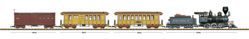 Neuheit 2024 - US Zug mit Mogul, Personenwagen, Gepckpersonenwagen und Gterwagen. 