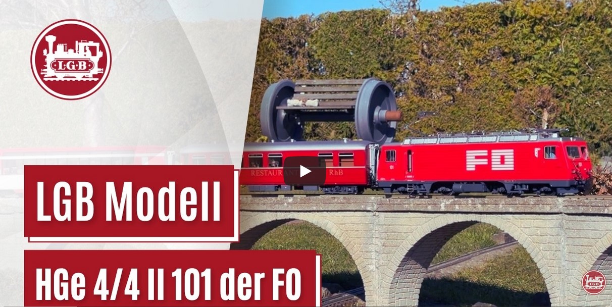 Kurzfilm Umsetzung des Glacier Express im Garten mit der Ge 4/4 II "Unerhört" auf das Modell HGe 4/4 II der FO Nr. 101.