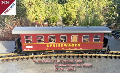 An den Fachhandel ausgeliefert: LGB Art. Nr. 36364 - Neuheit 2026 Speissewagen der SOEG 970-437 KB