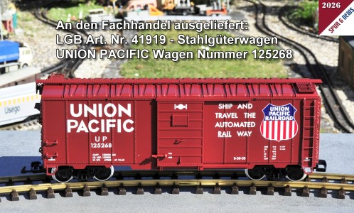 Union Pacific - Stahlg�terwagen  - LGB Art. Nr. 41919 an den Fachhandel ausgeliefert.   