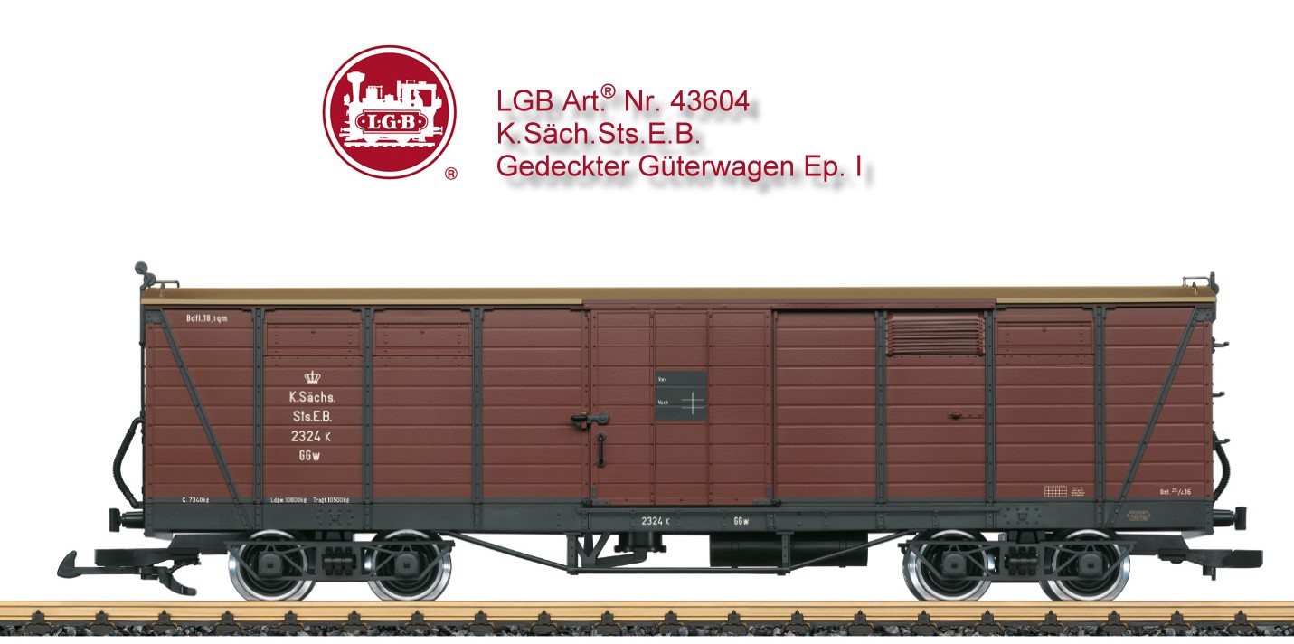 Art. Nr. 43604 Gedeckter Güterwagen der Gattung GGw, wie er in der Ep. I um 1917 bei der Königlich Sächsischen Staatseisenbahn (K.Säch.Sts.E.B) eingesetzt wurde. Betriebsnummer 2324 K