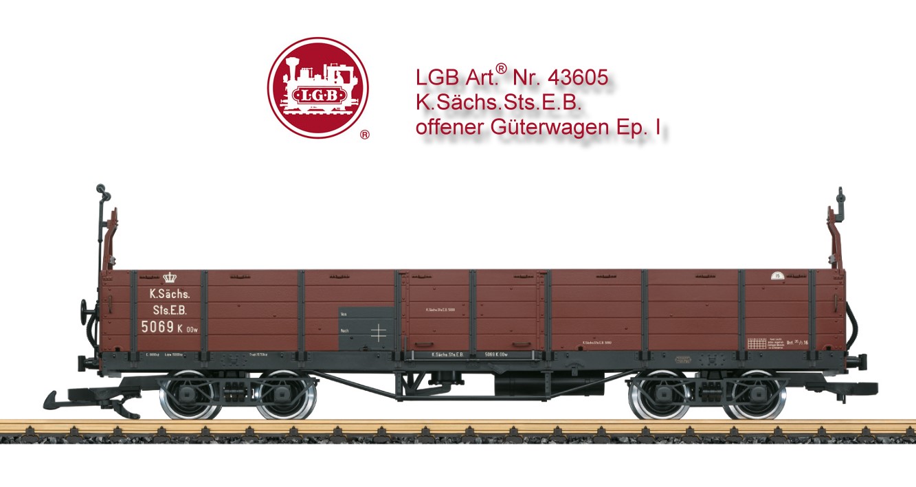 LGB Spur G Art. Nr. 43605 - Modell eines offenen Güterwagens der Bauart OOw, wie er um 1916 bei der Königlich Sächsische Staatseisenbahn eingesetzt wurde.