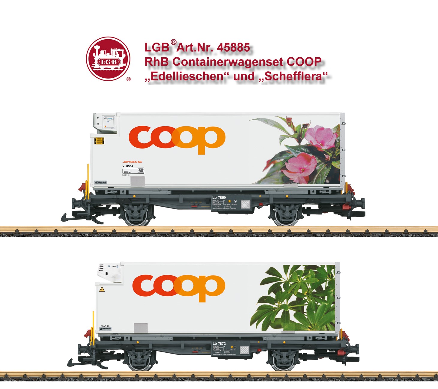 Spur G - Art.Nr. 45885 - RhB Containerwagen Set “coop®“