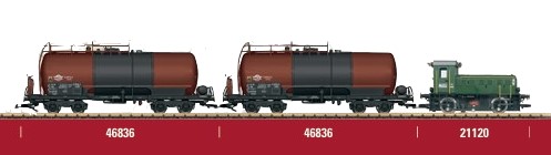 Zug mit Herbstneuheit LGB 21120 und Kesselwagen 46836 - Märklin Werkslok der MAV Ungarischen Staatsbahn und passendem Wagen