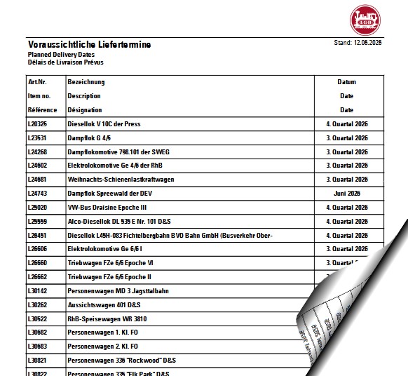 Hier können Sie die "Voraussichtlichen Liefertermine" Juni 2026 - als Liste downloaden.