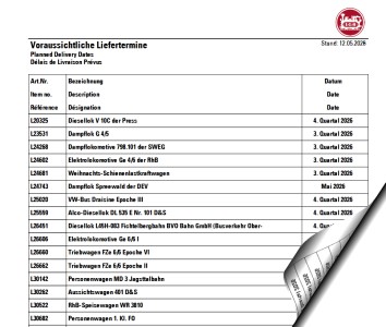 Voraussichtliche Liefertermine LGB 05/2026