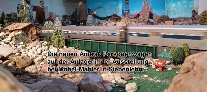 AMTRAK Personenwagen von LGB auf der Anlage bei Mbel-Mahler in Siebenlehn/Sachsen