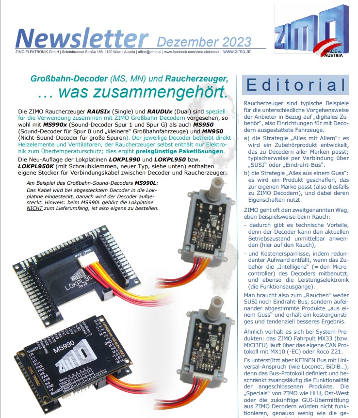 ZIMO Newsletter - Dezember 2023 - Neuheiten 