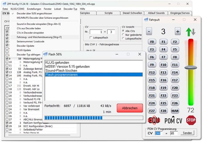 In den meisten Anwendungen ist das Programm ZIMO ZPP Konfig der ideale Partner fr das ZIMO KLUG; fr bestim-mte Flle (oder Gewohnheiten) knnen ZSP (auch ZIMO) oder ZCS (von Matthias Manhart) vorteilhaft sein.