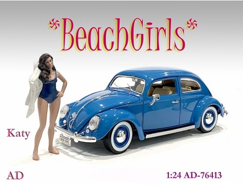 American Diorama, Figur 1:24, Strand Mdchen, Katy, braune Haare, weies Handtuch, dunkelblauer Badeanzug