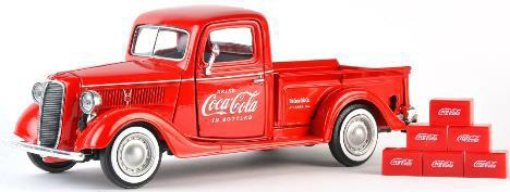 Art. Nr. 424065 - 1937 FORD Pickup mit 6 Coca Cola Kisten - Motorhaube kann abgehoben werden.
