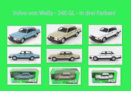 neue Autos fr die Gartenbahn von Welly , Volvo 240 GL in Hellblau Metallic, Gold Metallic und Wei