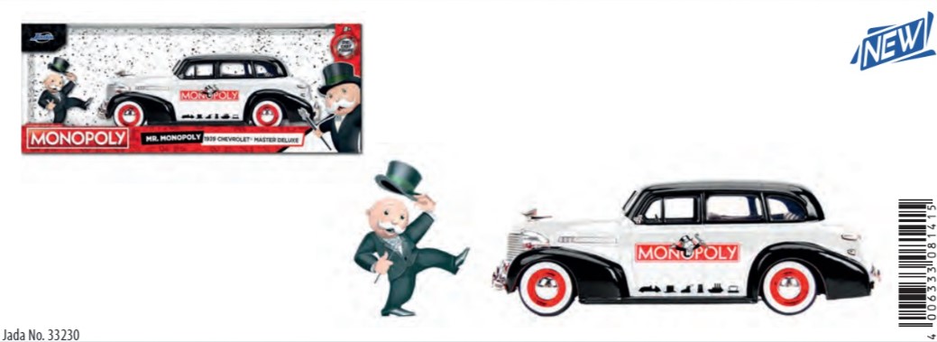 Jada - Monopoly - Chevrolet - Master Baujahr 1939 mit Monopoly Figur Uncle Pennybag in wei/schwarz
