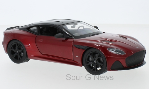 Aston Martin DBS Superleggera 2018 in metallic dunkerot mit schwarz- Fertigmodell aus Kunstsstoff - Mastab 1:24