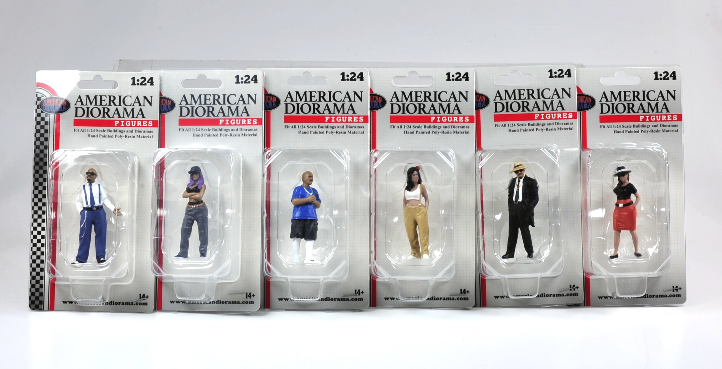 So werden die sechs Figuren aus der Serie Hangin Out 3 von American Diorama über FGb Berlin geliefert.