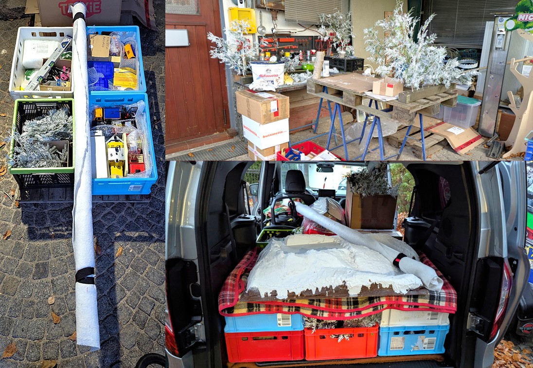 Transport von Material und Fahrzeugen f�r die Ausgestaltung des Schaufensters.