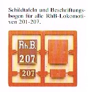 Zurüstteile für die Ge 2/4 - Schilder und verschiedene Loknummern 201-207.