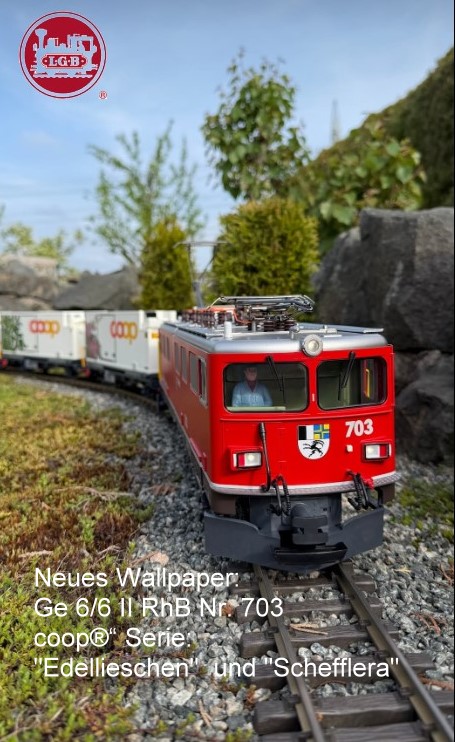 Neues Wallpaper mit RhB Ge 6/6 II Nr. 703, Coop Serie: Edellieschen - Schefflera