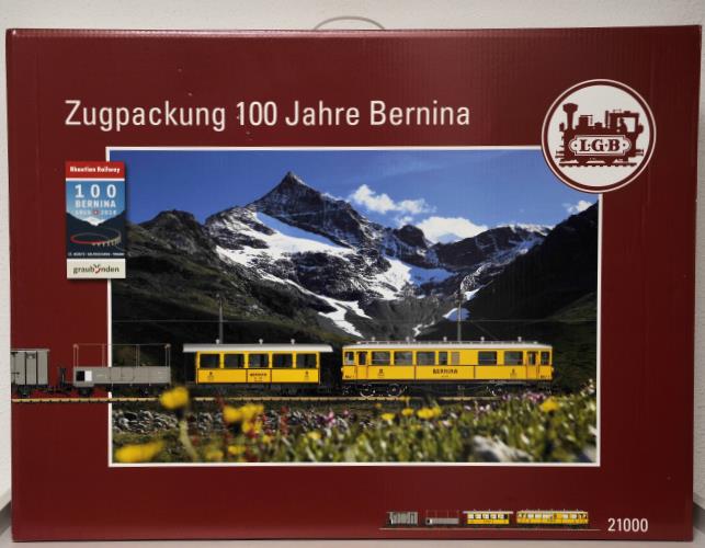 100 Jahre Bernina-Bahn nun mit Triebzugwagen und Wagons in einer Packung Nr. 21000 von LGB 