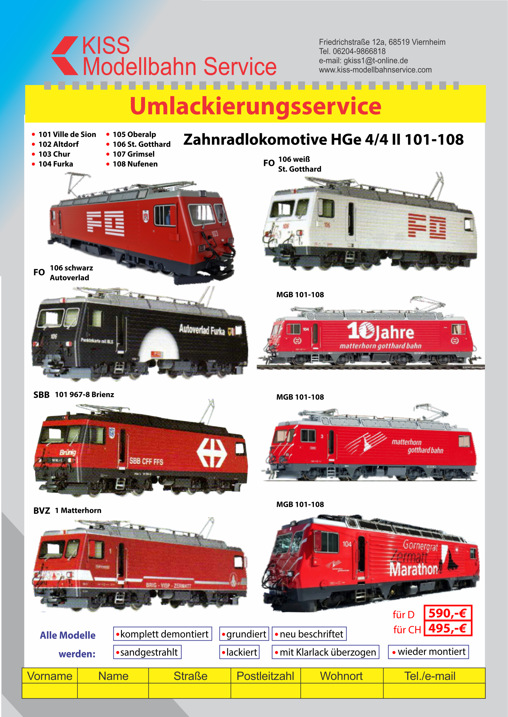 Informationen ber den Umlackierservice von KISS Modellbahn Serv ice. Flyer kann am Ende des Berichts herunter geladen werden. 