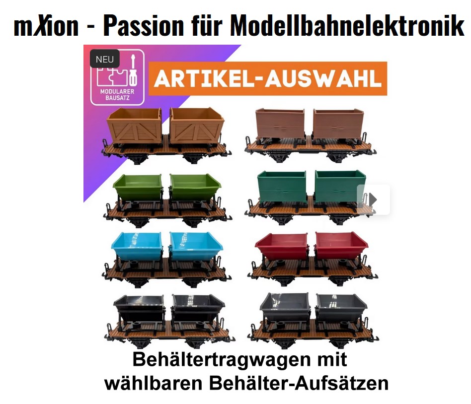 �bersicht des Beh�ltertragwagen mit den w�hlbaren Beh�lter-Aufs�tzen. 